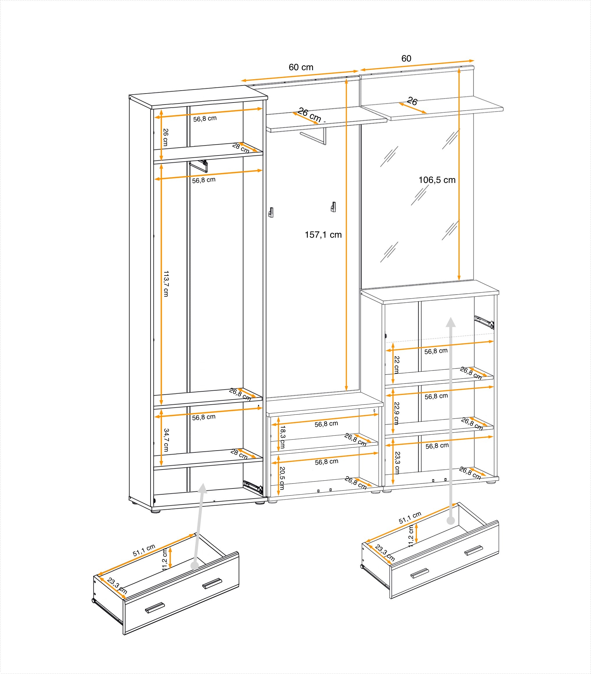 Ario Hallway Set 3 W180cm