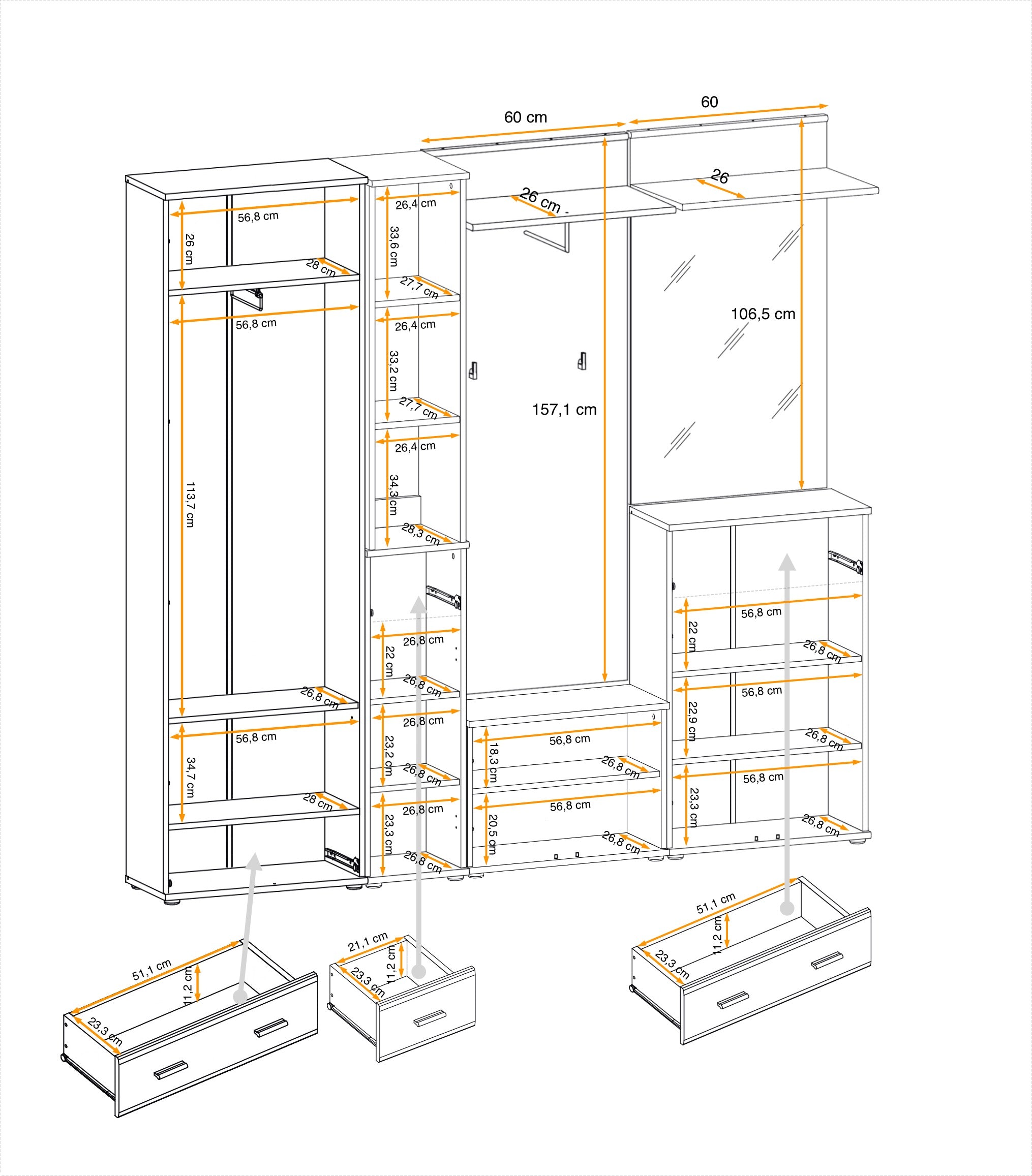 Ario Hallway Set 4 W210cm