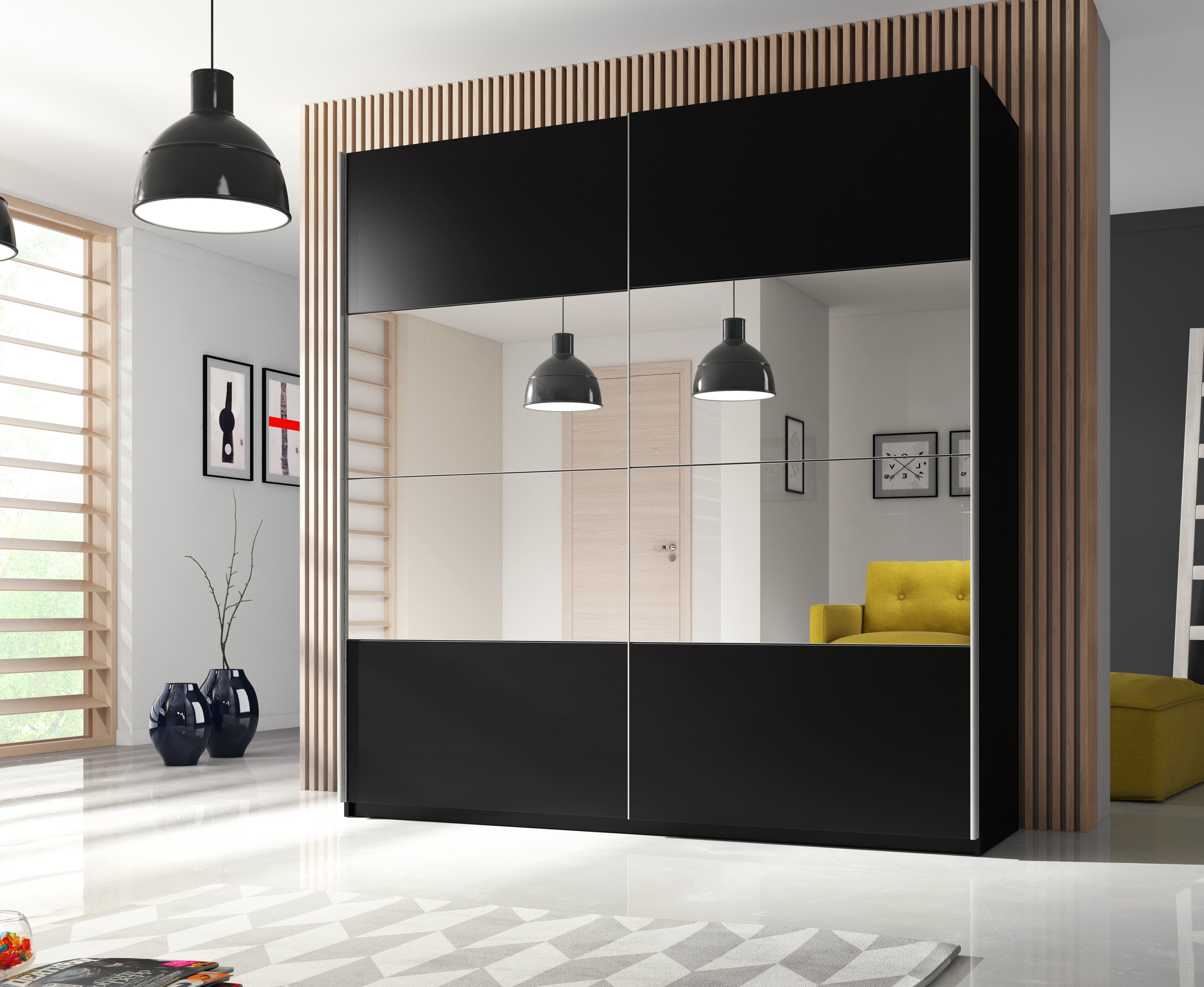 Roma Black Sliding Door Wardrobe with Mirror (Various Combinations)
