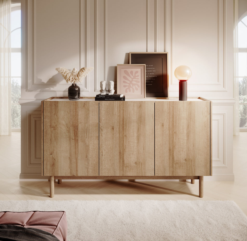 Natural 3 Door Sideboard High W144cm