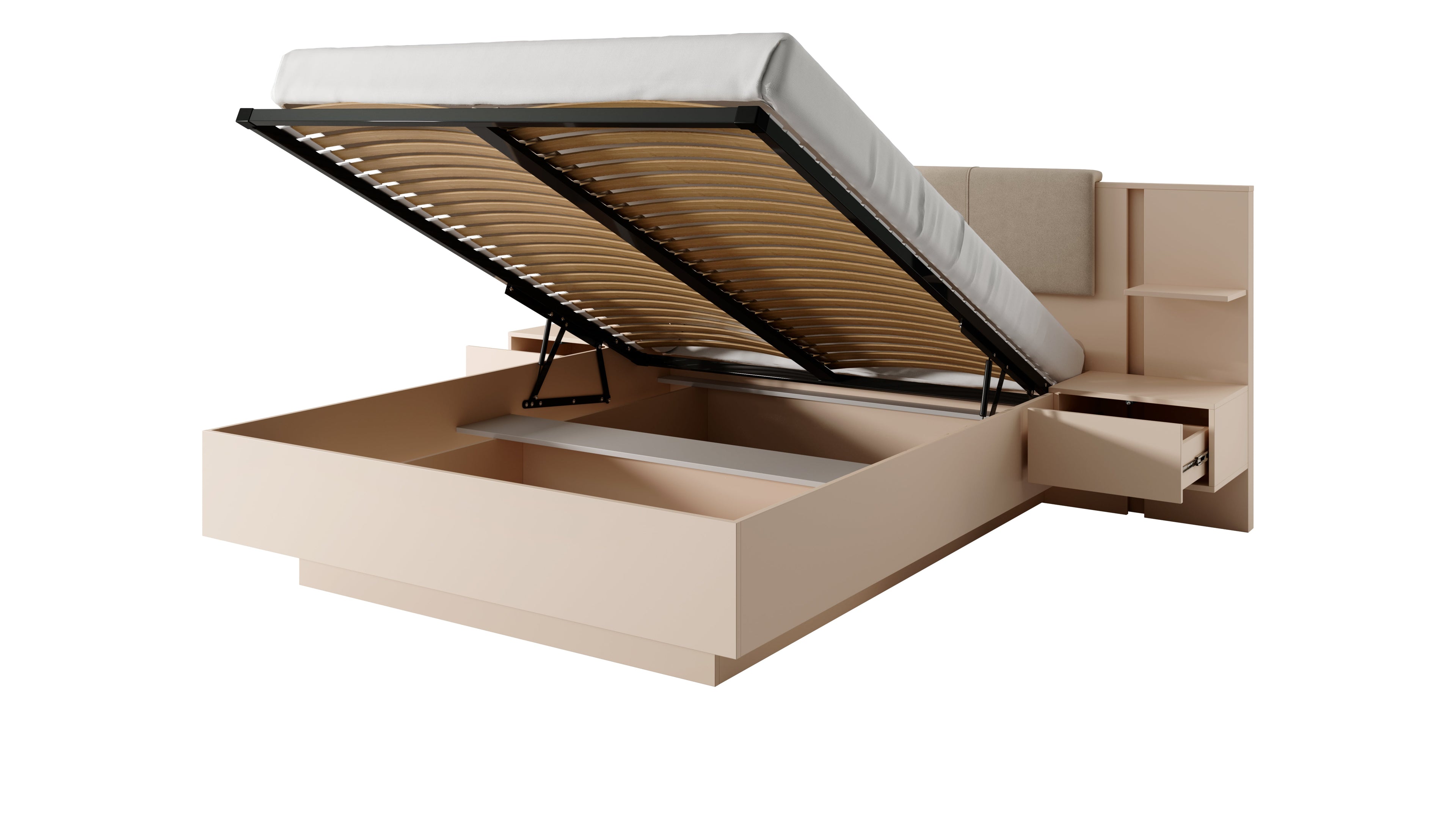 Mist Ottoman Bed With Bedside Cabinets [EU King]