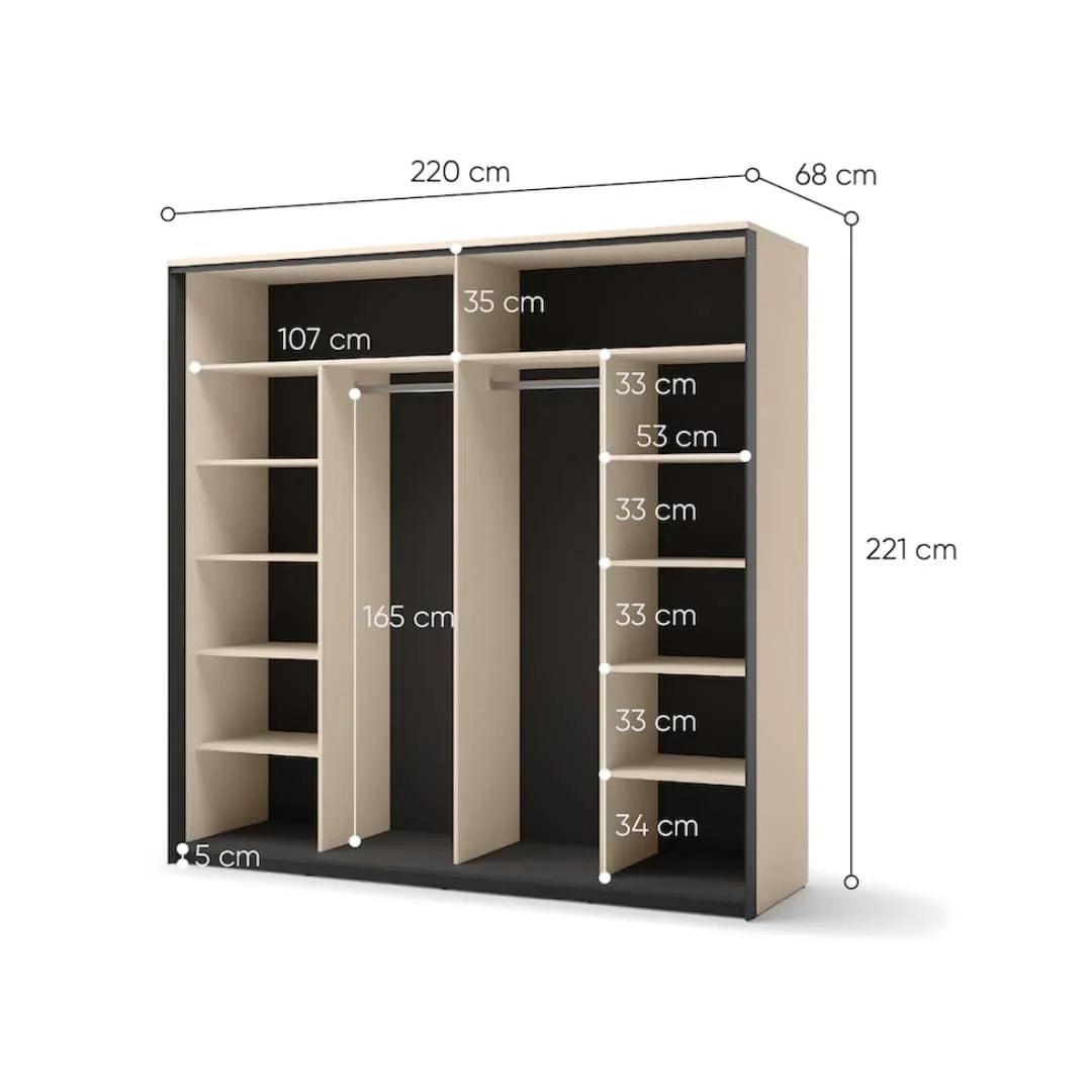 Hanna Sliding Door Wardrobe W220cm