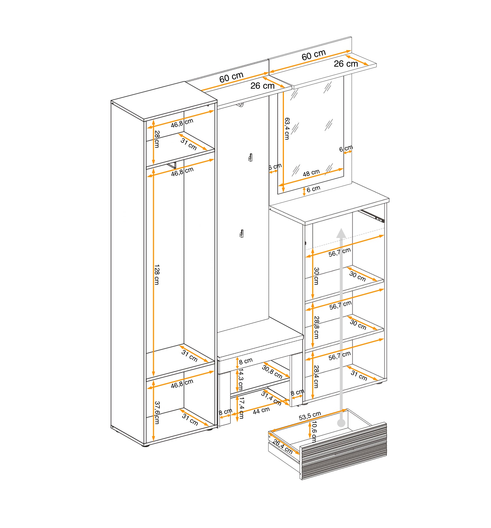 Gusta 3 Hallway Set W170cm