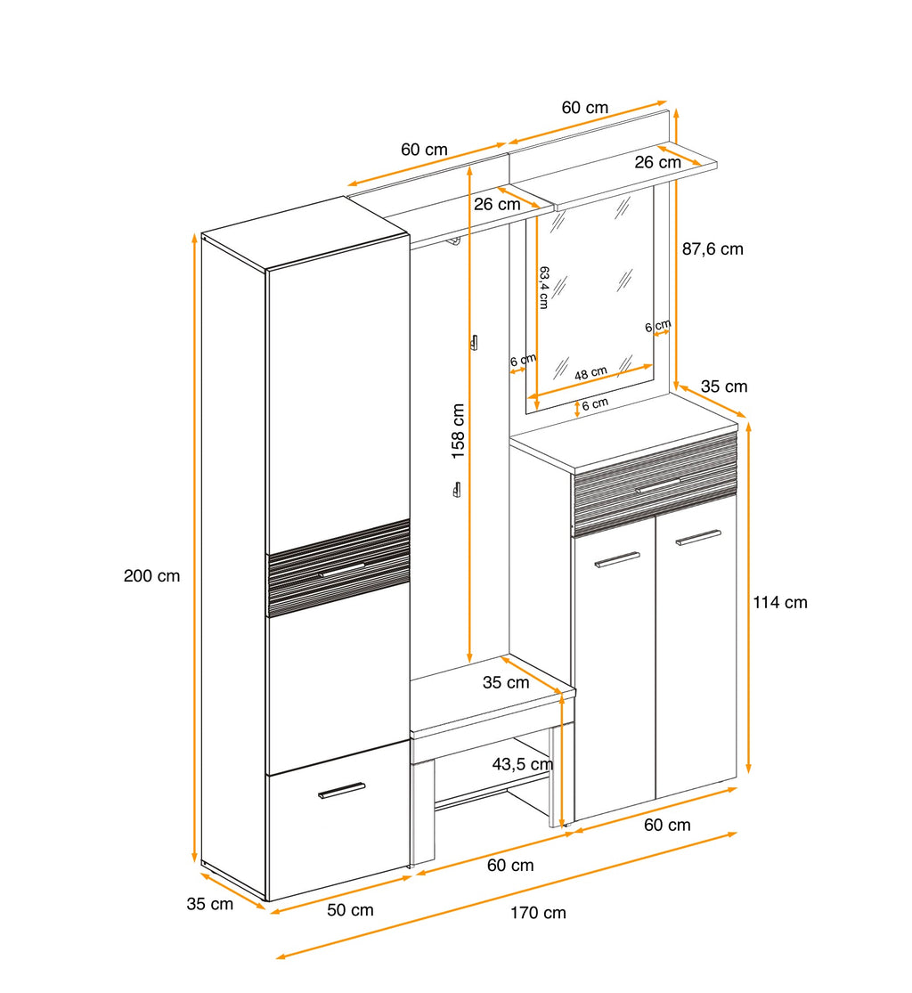 Gusta 3 Hallway Set W170cm