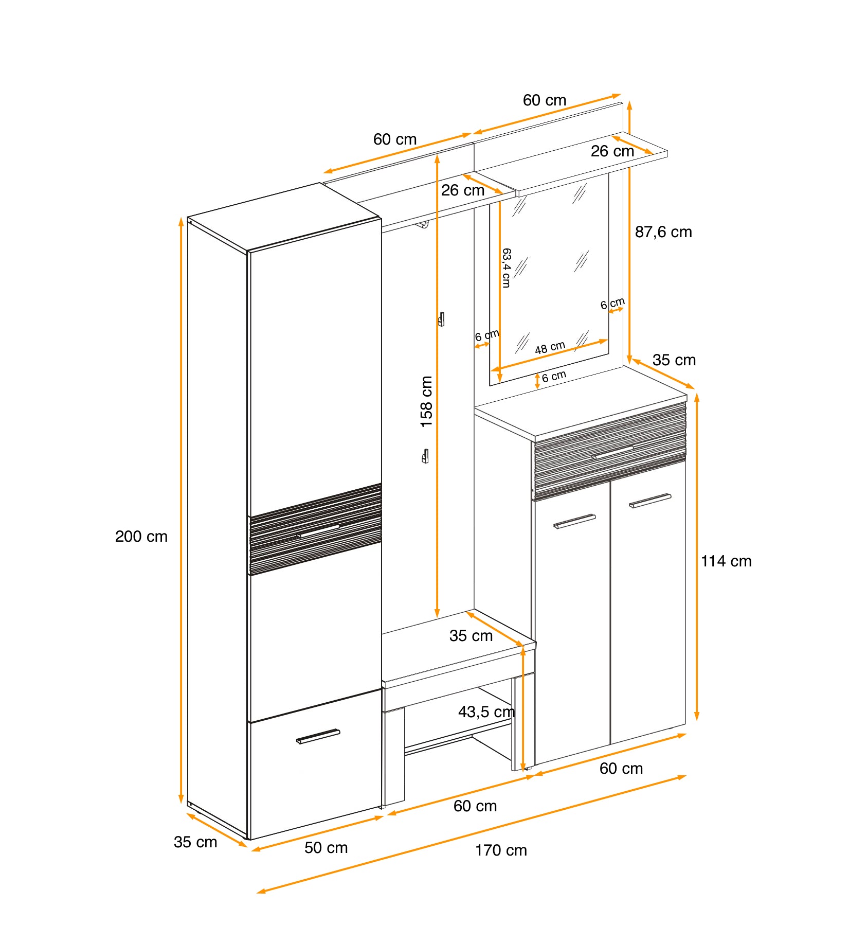 Gusta 3 Hallway Set W170cm