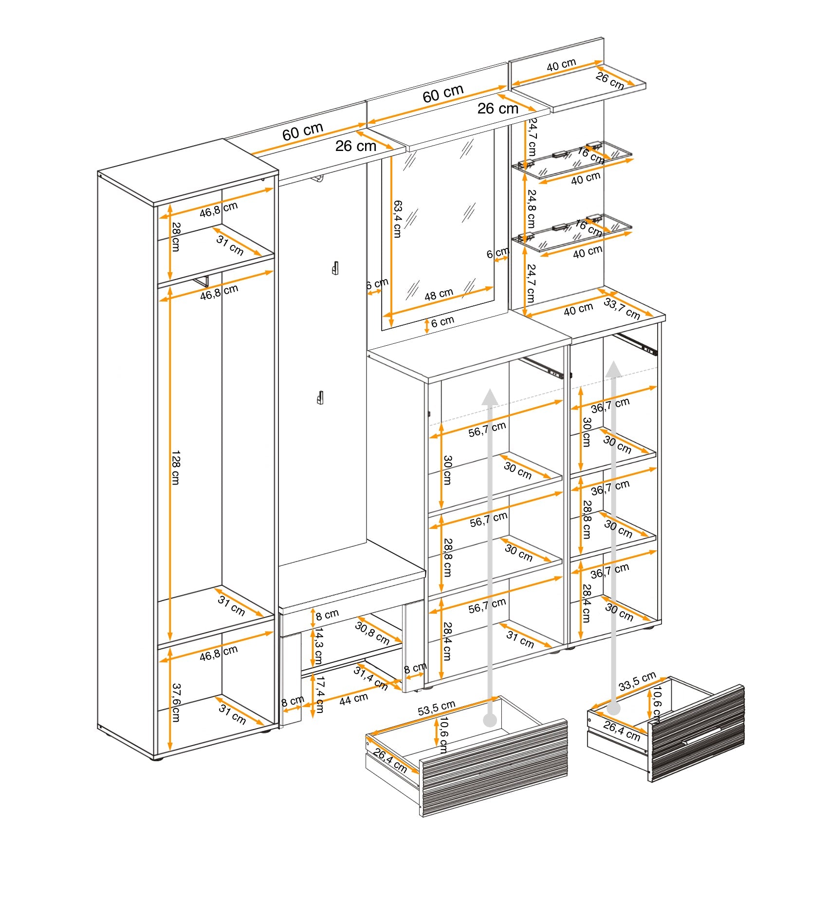 Gusta 4 Hallway Set W210cm