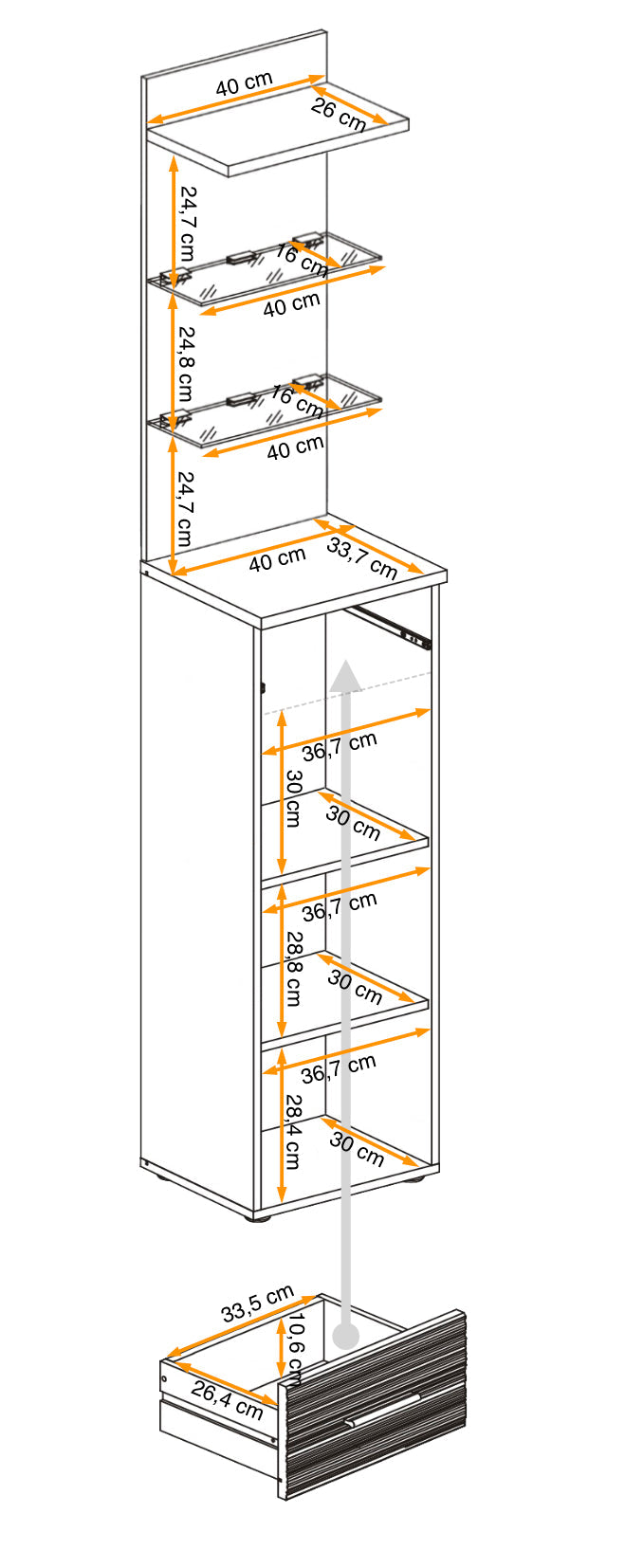 Gusta Tall Hallway Cabinet with open Shelves W40cm