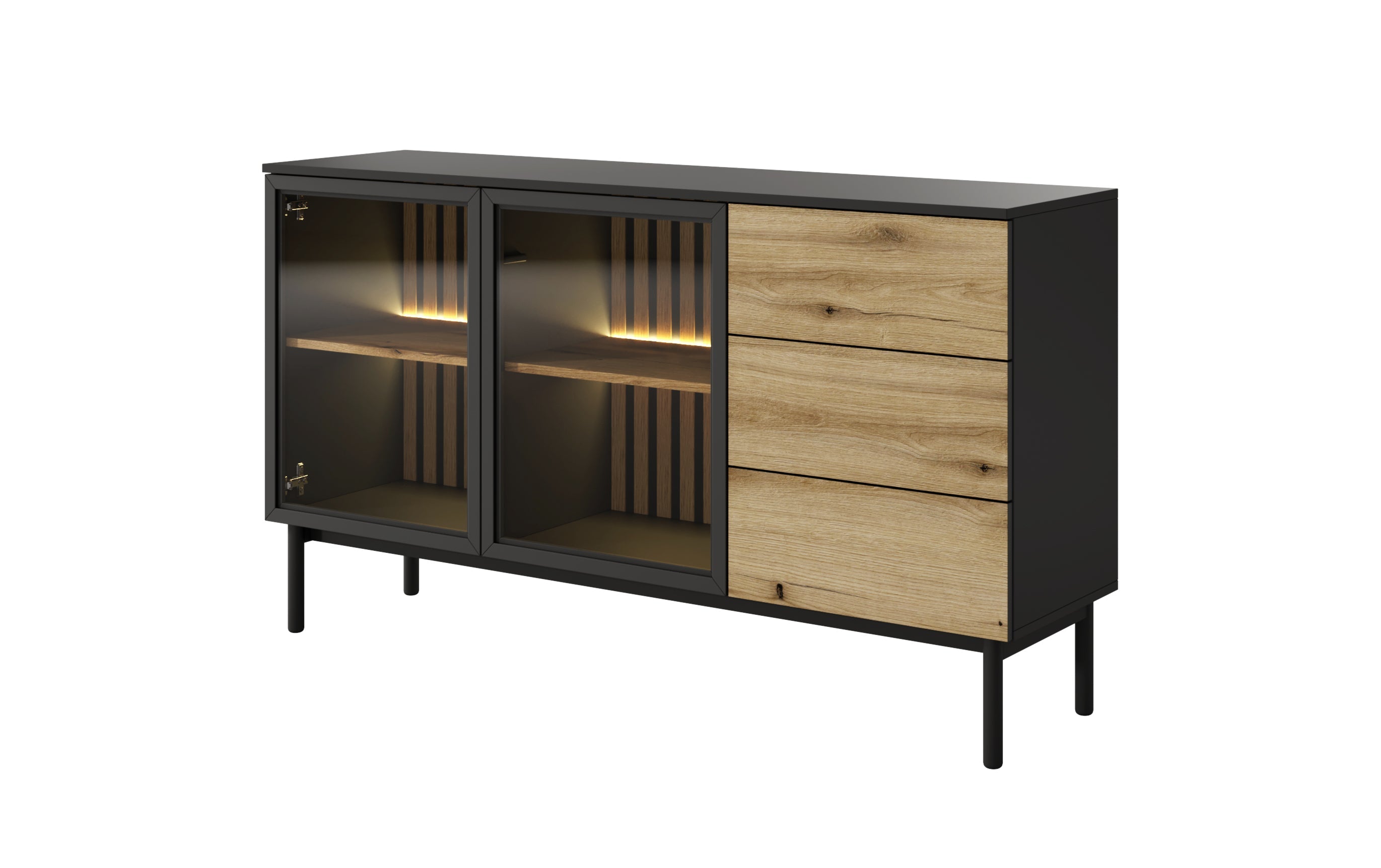 Largo Sideboard 2 Glass Door 3 Drawer Short W150cm