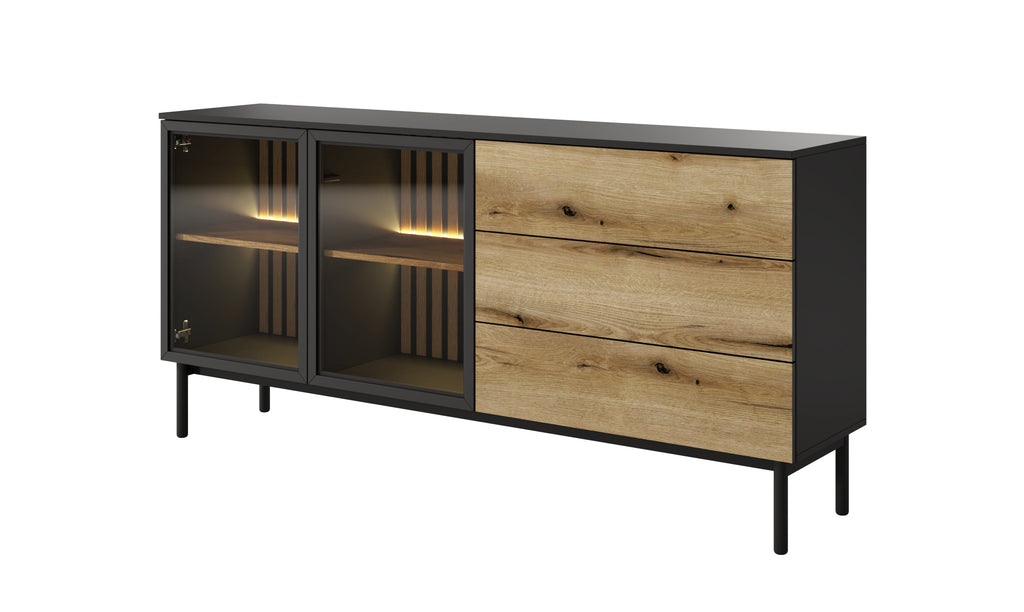 Largo Sideboard 2 Glass Door 3 Drawer Long W180cm