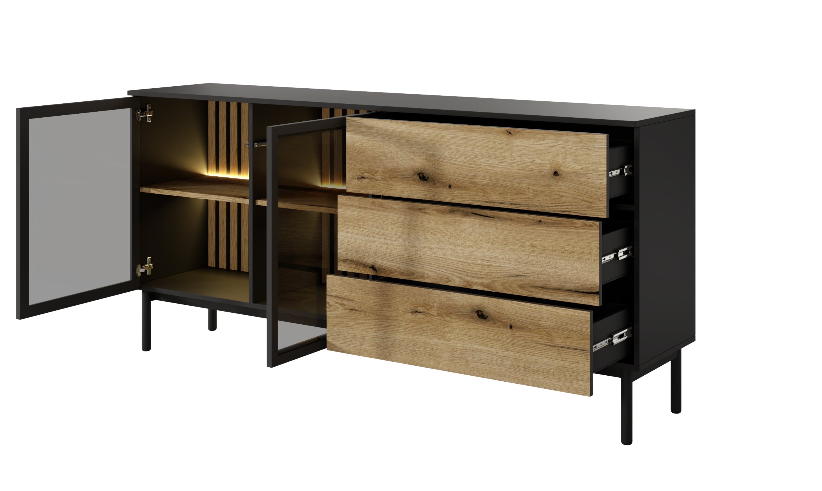 Largo Sideboard 2 Glass Door 3 Drawer Long W180cm