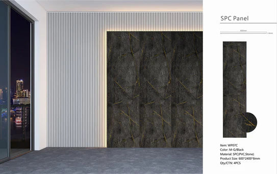 Wall Panel (Marble Effect Board) 07 - Black & Gold Marble